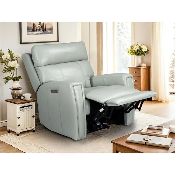 Ellesophas 36 in. SeaFoam Genuine Leather Power Recliner with Power Headrest and USB/USB-C Ports