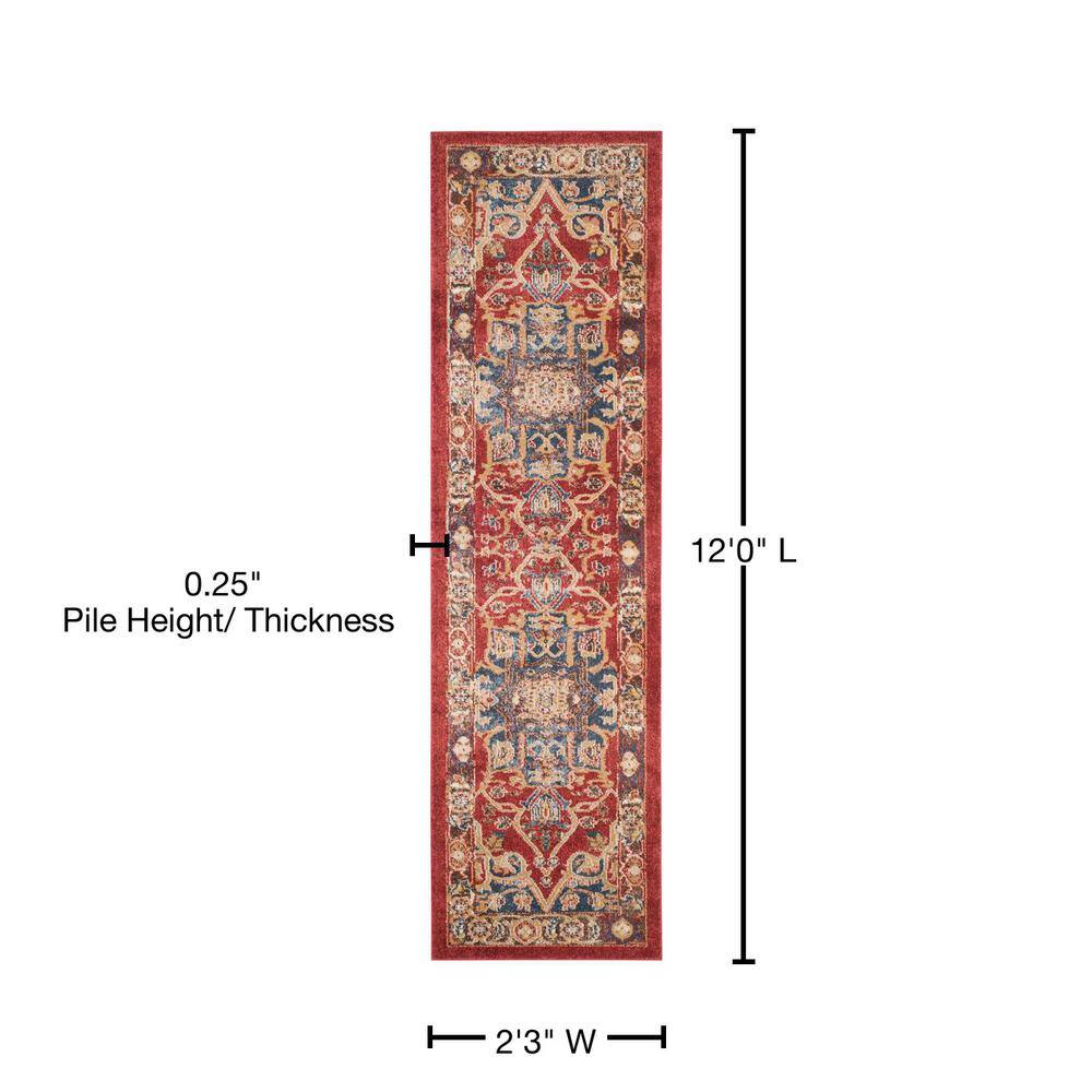 Handmade Red Synthetic Stain-Resistant Runner Rug, 2'3" x 12'