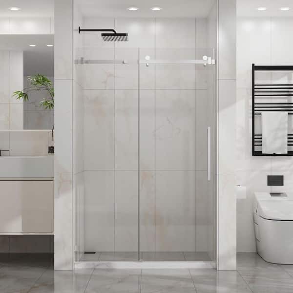 48 in. W x 72 in. H Sliding Frameless Shower Door in Chrome with Clear Glass with Stainless Steel Hardware