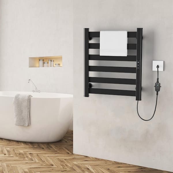 Unbranded 6-Bar Wall Mounted Electric Plug-in Towel Warmer Heated Towel Rack for Bathroom in Matte Black