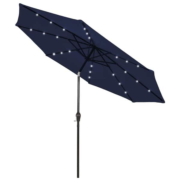Costway 9 ft. Steel Market Solar LED Tilt Patio Umbrella Patio with Crank in Navy