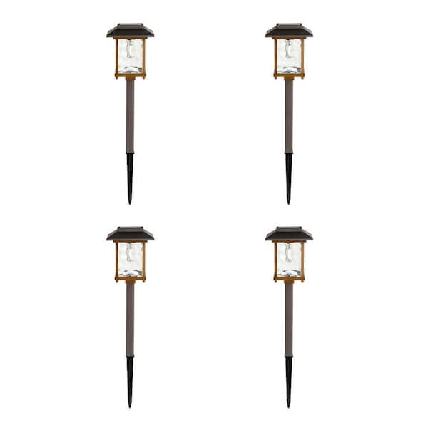 Hampton Bay Parkwood Bronze And Gold Solar Vintage Bulb Led Weather Resistant Path Light 14