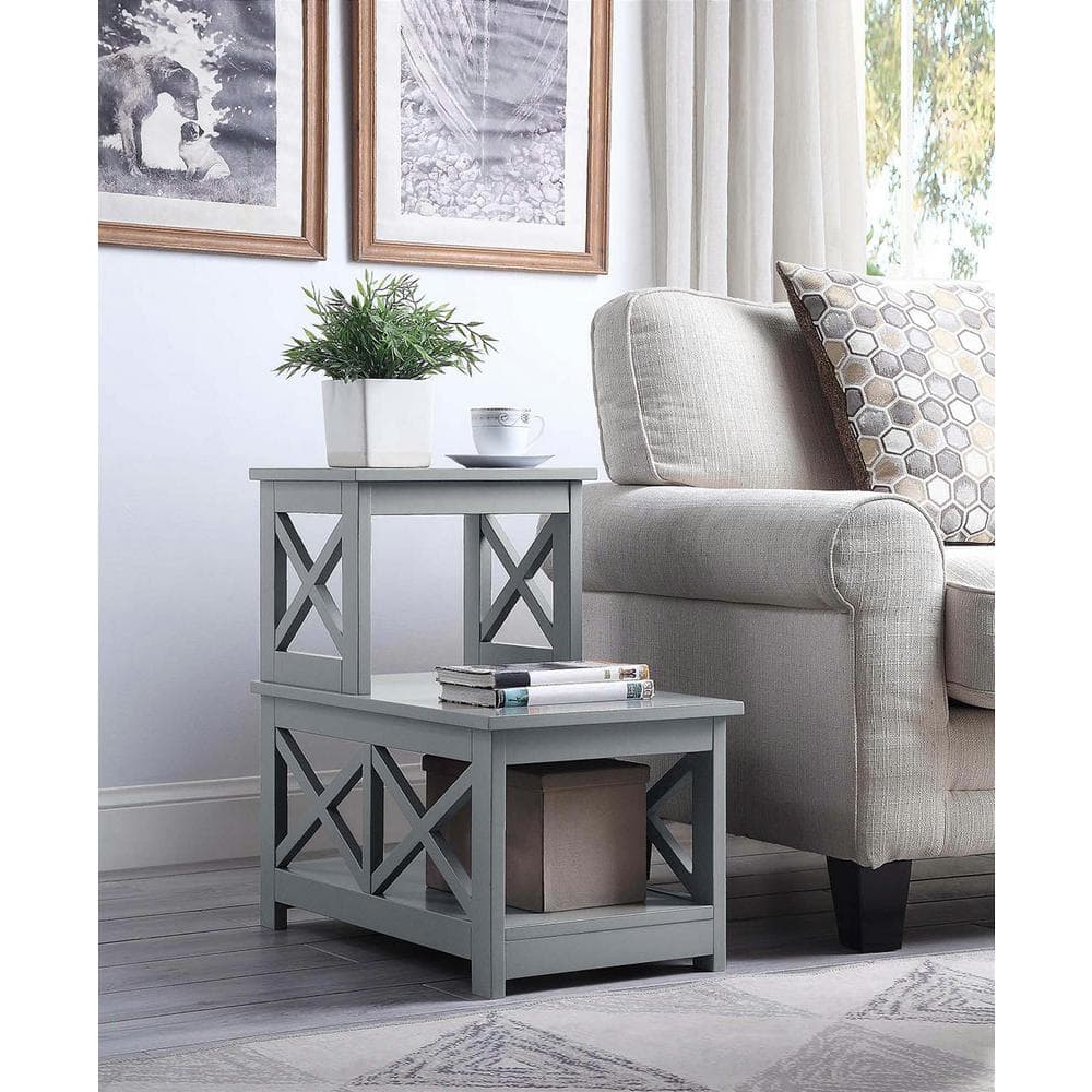 Oxford Gray L-Shaped Chairside End Table with X Frames