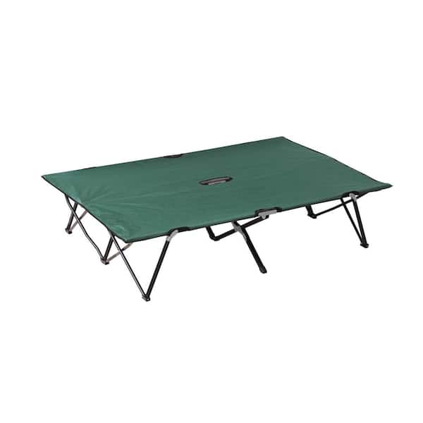 Outsunny Portable Wide Folding Elevated Bed Camping Cot for Adults with Easy Carry Bag and Durable Fabric, Green