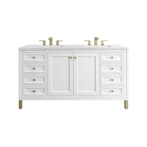 Chicago 60.0 in. W x 23.5 in. D x 34 in. H Bathroom Vanity in Glossy White with Ethereal Noctis Quartz Top