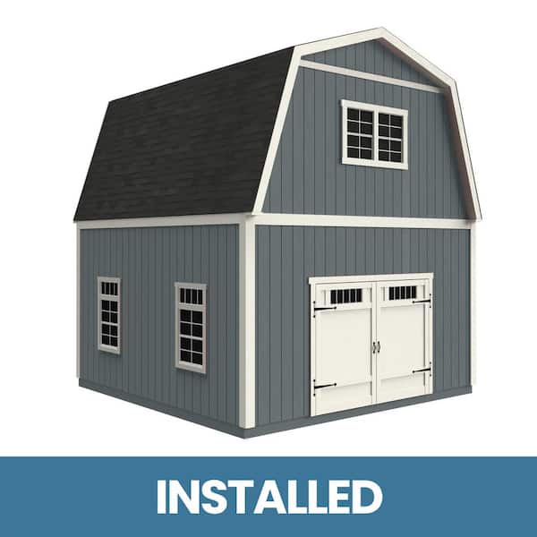 Handy Home Products Professionally Installed Ashland 16 ft. W x 16 ft. D 2-Story Wood Storage Shed with Black Shingles (256 Sq. Ft.)