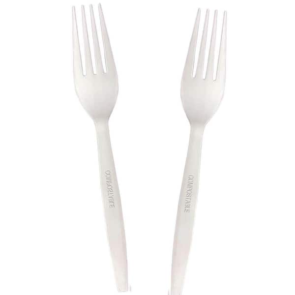 White Clear Disposable Compostable Heavy Duty Forks Eco-Friendly Tableware 200-Pieces Per Case