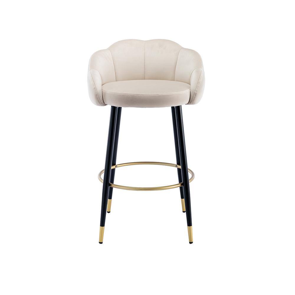 37.4 in. Ivory Low Back Metal Frame Bar Stool with Footrest (Set of 2)