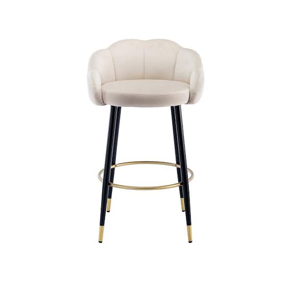 Unbranded 37.4 in. Ivory Low Back Metal Frame Bar Stool with Footrest (Set of 2)