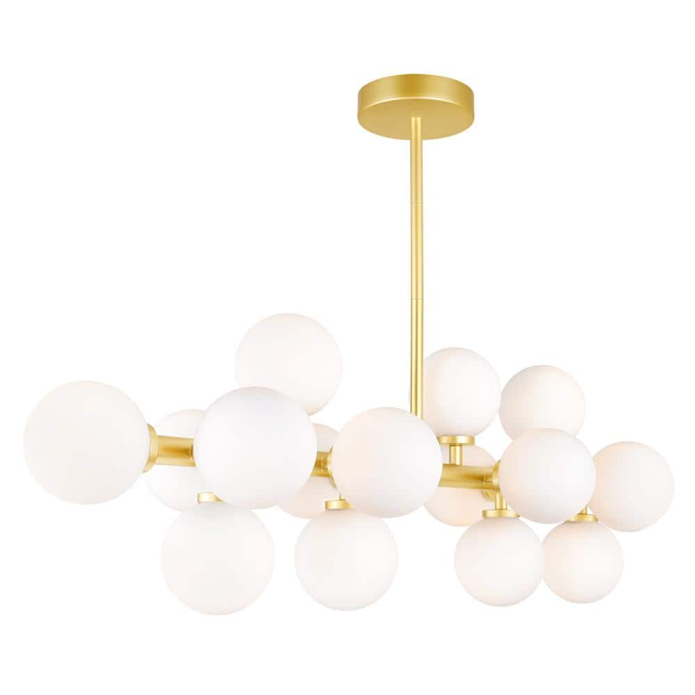 Arya Vintage Glam Satin Gold 36" Chandelier with Frosted Glass Globes