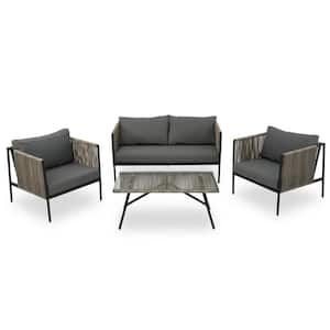 Anky 4-Piece Metal Patio Conversation Set with Gray Cushions