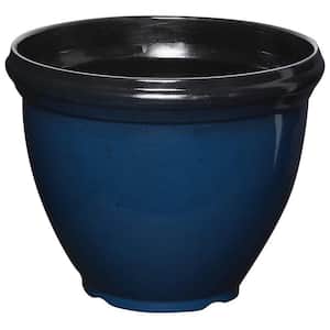 12 in. Heritage Outdoor Round Glossy Resin Planter, Monaco Blue