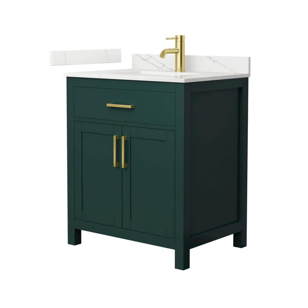 Beckett 30" Green and Gold Freestanding Bathroom Vanity with Quartz Top
