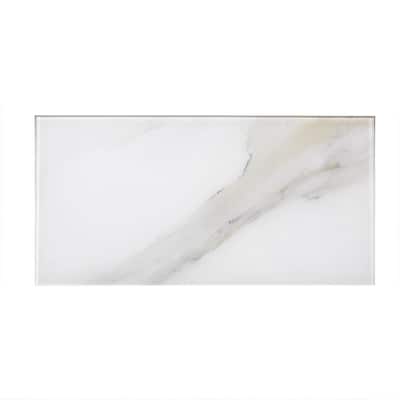 Calacatta White & Gray Large Format Subway 8 in. x 16 in. Glossy Glass Decorative Wall Tile (5.33 Sq. Ft.)