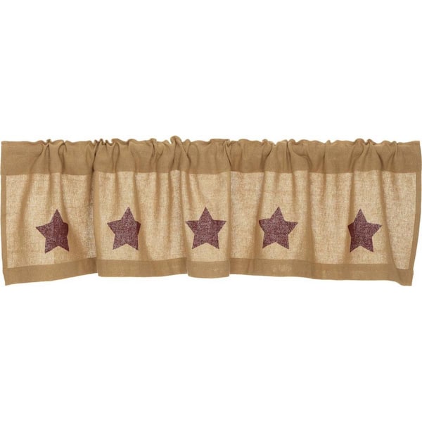 VHC Brands Farmhouse Swag Stars Pair Tan Rod Pocket with Kitchen Window Curtains 
