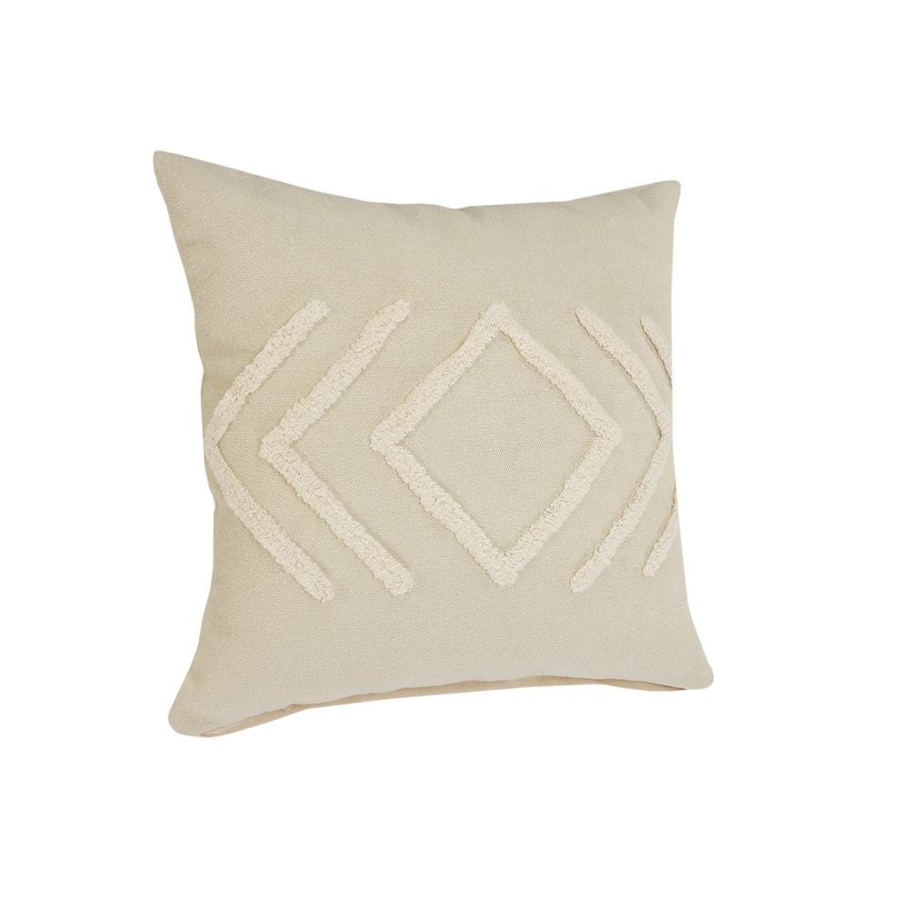 Off-White Cotton Diamond Tufted 20" Square Throw Pillow