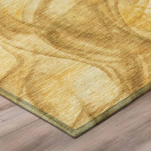 Chantille Machine Washable Indoor/Outdoor Abstract ACN2963 Gold 8 ft. x 8 ft. Round Rug