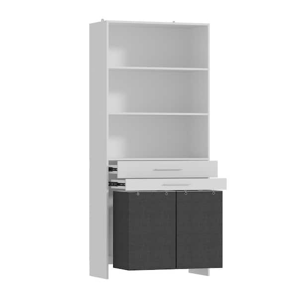 FUFU&GAGA 31.5 in. W x 13.9 in. D x 72 in. H Light and Dark Gray Wooden Ready to Assemble Cabinets with 3-Shelf and Hanging Drawer