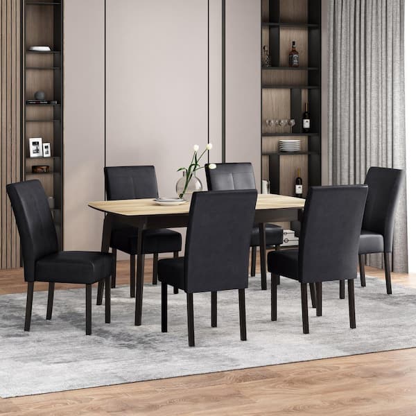 Braydon Midnight Black Faux Leather T-Stitch Dining Chair (Set of 6)