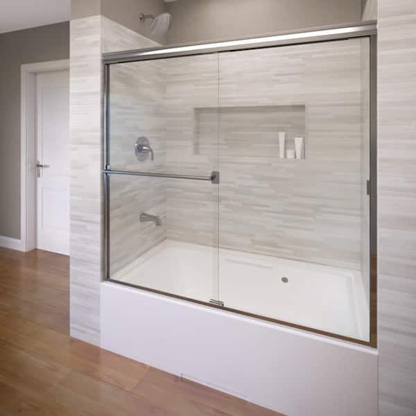 Basco Classic 60 in. x 57 in. Semi-Frameless Sliding Bathtub Door in Chrome