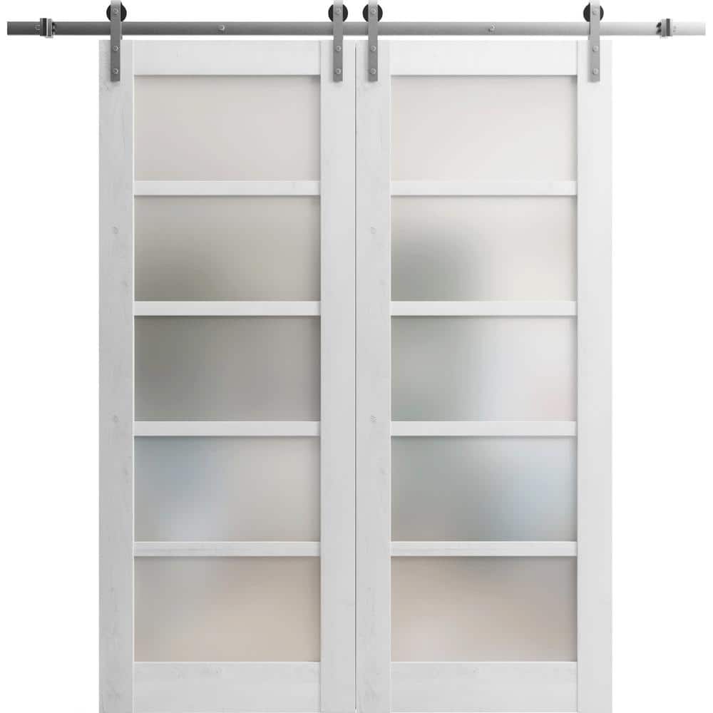 Assemble Required 28 in. x 80 in. 2 Panel Frosted Glass Nordic White Solid Wood Sliding Barn Door with Hardware Kit price history on PriceWatchPro