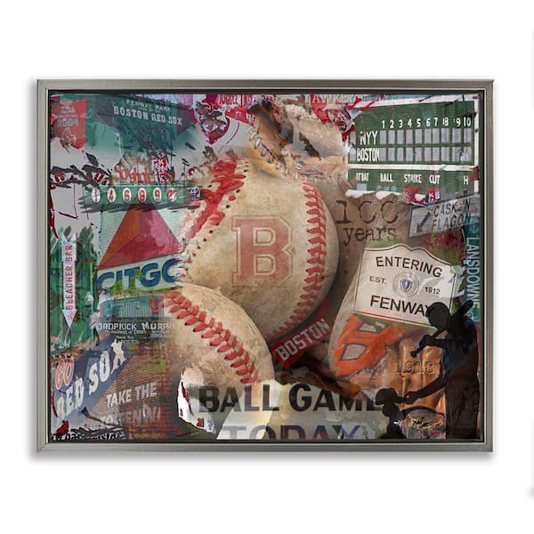 Stupell Industries Entering Fenway Baseball Collage by Graffi tee Studios Gray Floater Frame Sports Graphic Art Print 17 in. x 21 in.