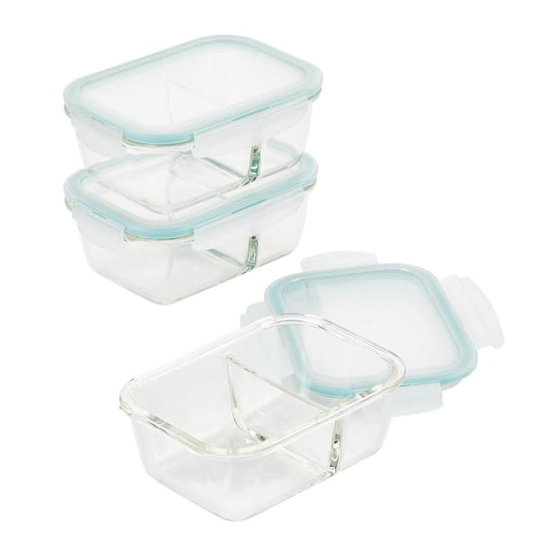 JoyJolt Divided Food Storage Containers with Lids Airtight. 5 Pack Glass  Meal Prep Containers 2 Compartment Set Glass Bento Box. Reusable Food