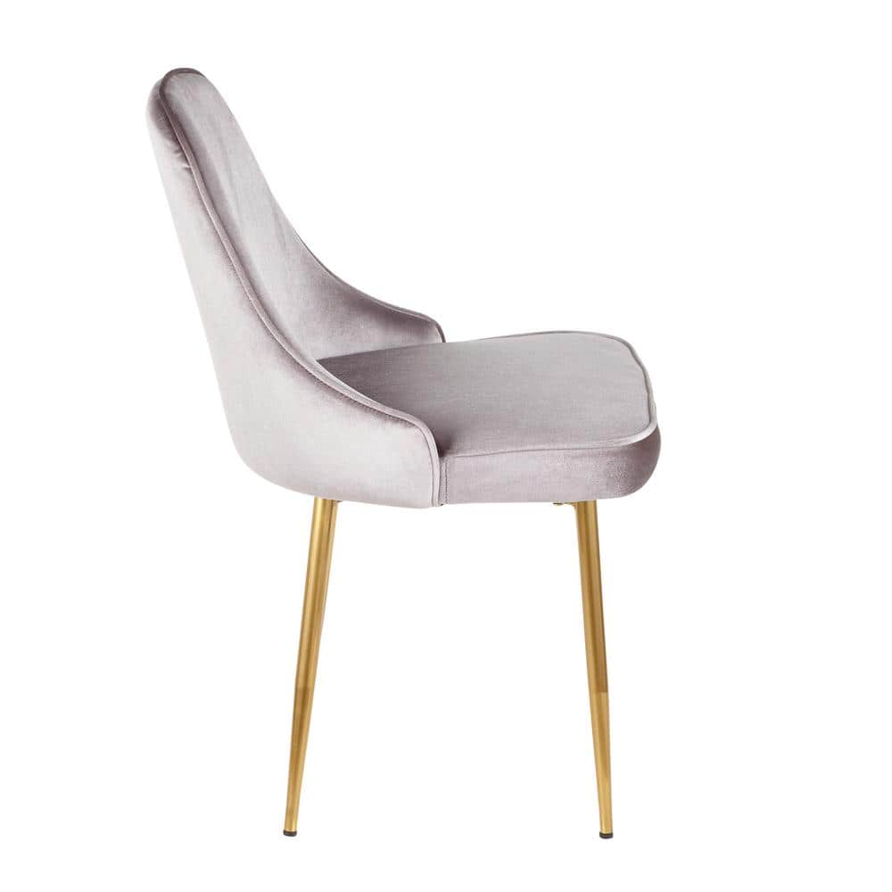 Set of 2 Gray Velvet Upholstered Dining Chairs with Gold Tapered Legs