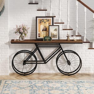 Benjamin 70.9 in. Rustic Brown Rectangle Wooden Extra Long Console Table Bicycle Metal Base