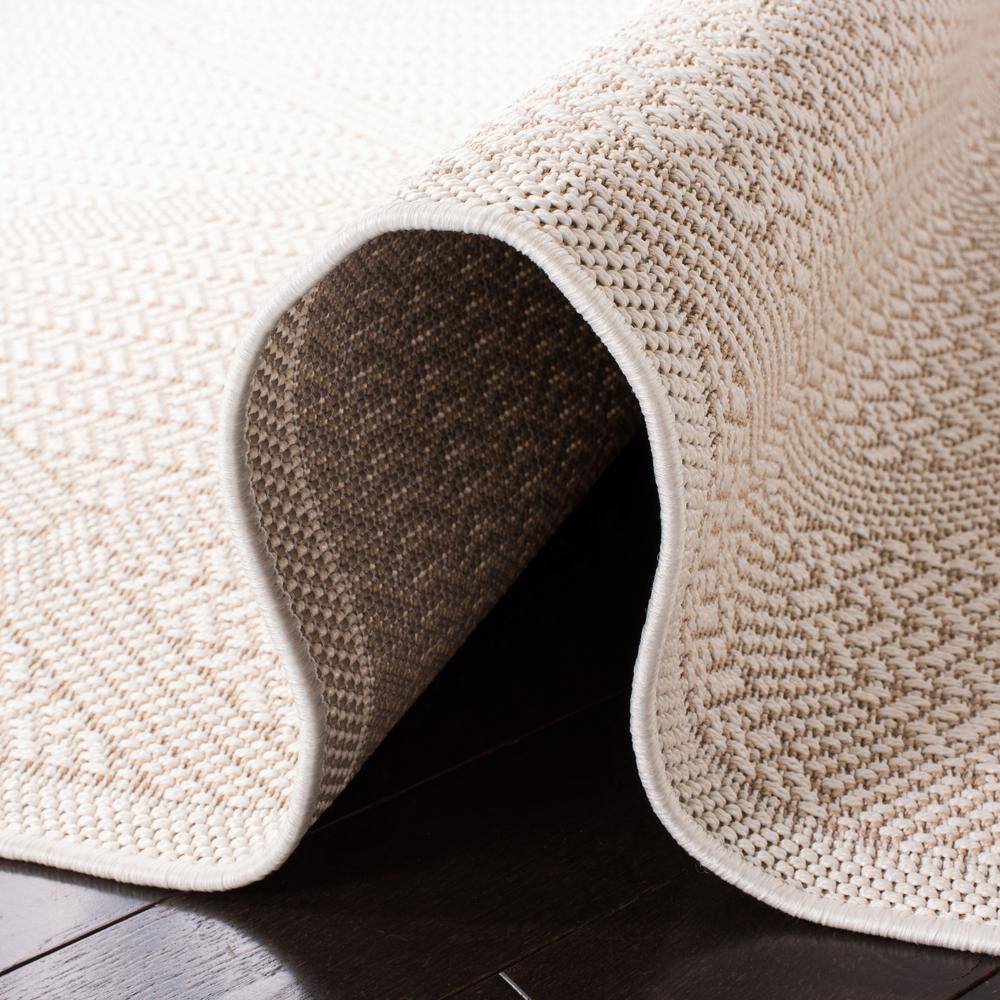 Cream Beige Geometric Braided Square Indoor Outdoor Rug