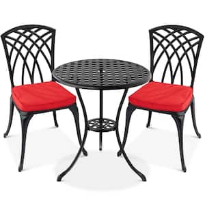 3-Piece Metal Patio Conversation Set with Red Cushions