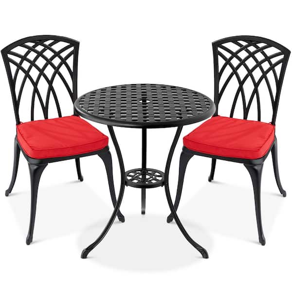 Best Choice Products 3-Piece Metal Patio Conversation Set with Red Cushions