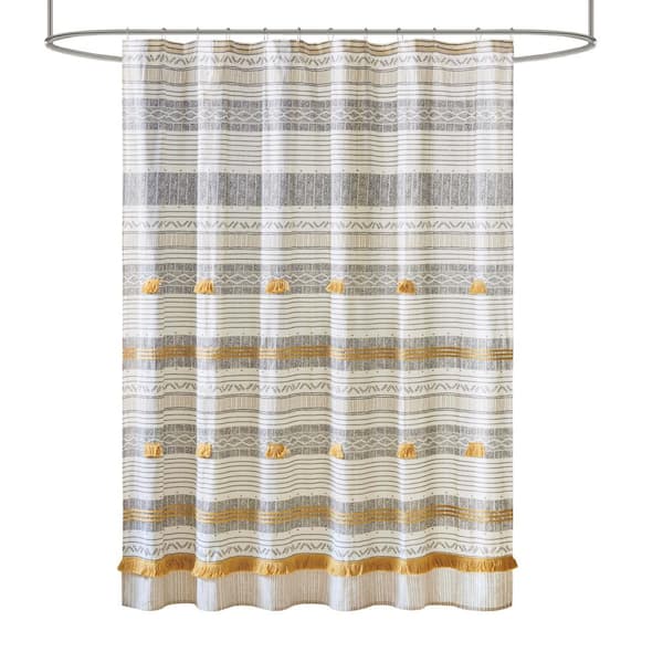 INK+IVY Cody 72 in. W x 72 in. L Cotton in Gray/Yellow Shower Curtain