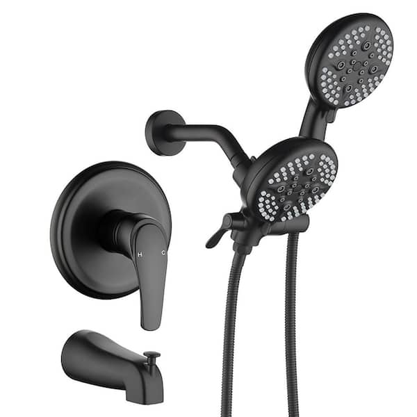 Single Handle 5-Spray Tub and Shower Faucet 2.5 GPM 4.72 in. Dual Shower Heads in Matte Black Valve Included