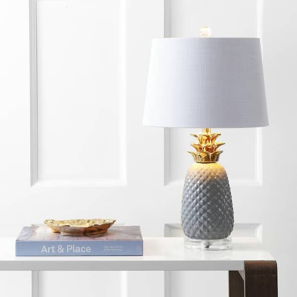 JONATHAN Y Pineapple 23 in. Gray/Gold Ceramic Table Lamp