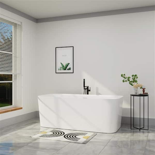 Modern 59 in. Acrylic Soaking SPA Tub Not Whirlpool Freestanding Bathtub in White Soaking Tub