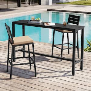 Patio Rectangle Metal Bar Height Outdoor Dining Table in Black