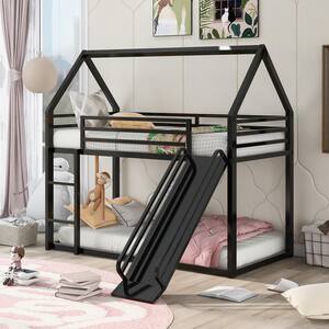 aisword Twin-Over-Twin Black Bunk Bed Modern Style Steel Frame Bunk Bed ...