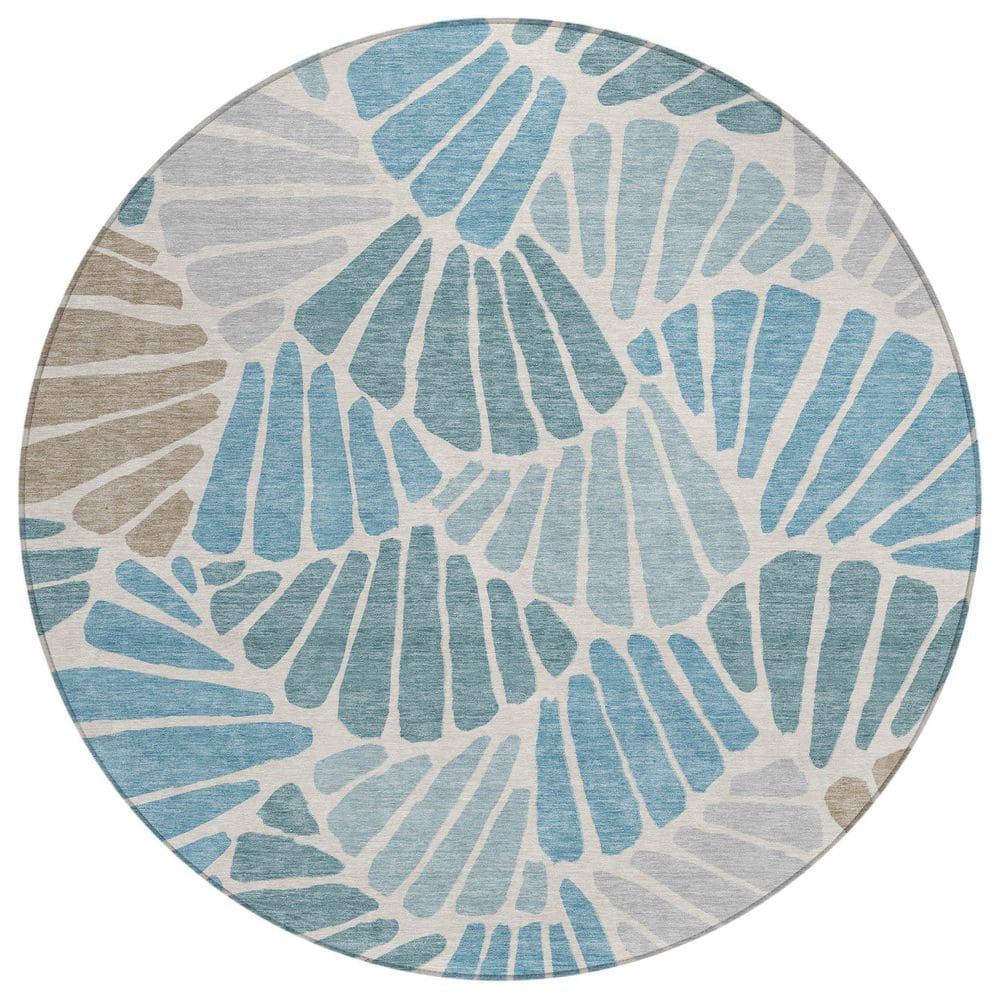 Chantille Machine Washable Indoor/Outdoor Abstract ACN2384 Teal 8 ft. x 8 ft. Round Rug price history on PriceWatchPro