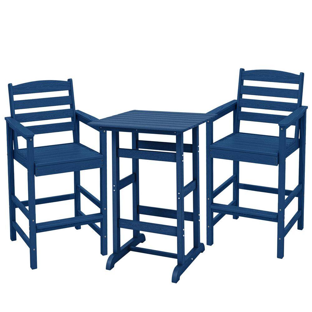 3-Piece HDPE Outdoor Patio Bar Set, Oversize Tall Adirondack Bar Chair and Table Set, Navy Blue price history on PriceWatchPro