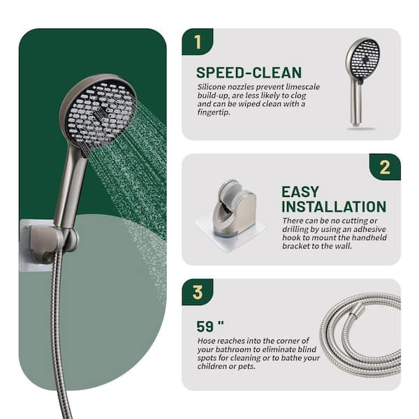 Rainfull 2-in-1 6-Spray Patterns with 1.8 GPM 12 in. Wall Mount Dual Shower Head and Handheld Shower Head in Nickel