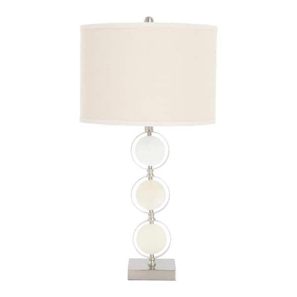 Storied Home 29.5 in. White and Silver Indoor Marble and Metal Table Lamp with Shade