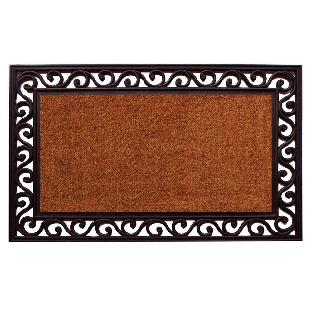 Natural Coir and Black Rubber Rectangular Outdoor Doormat