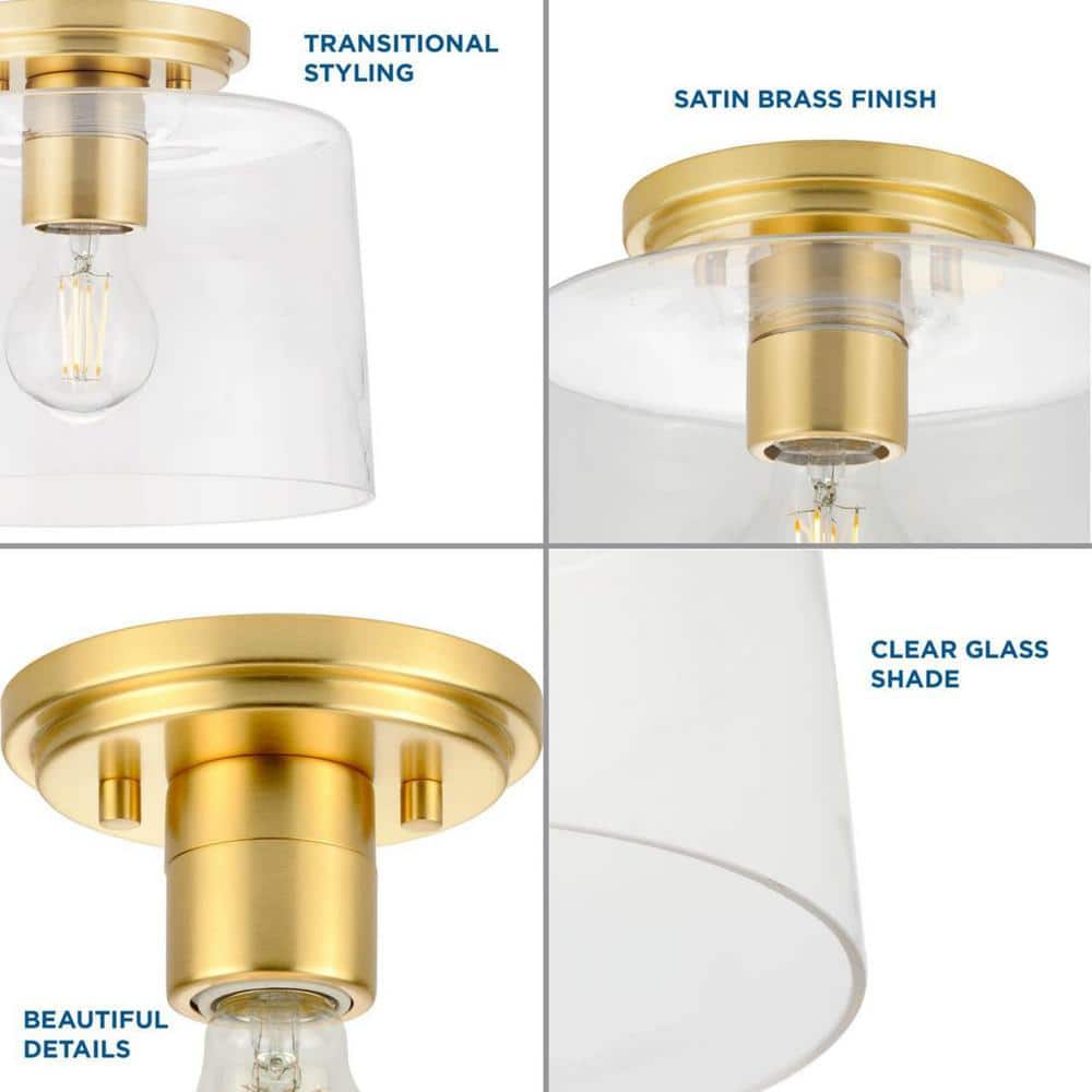 Adley Satin Brass Flush Mount with Clear Glass Shade