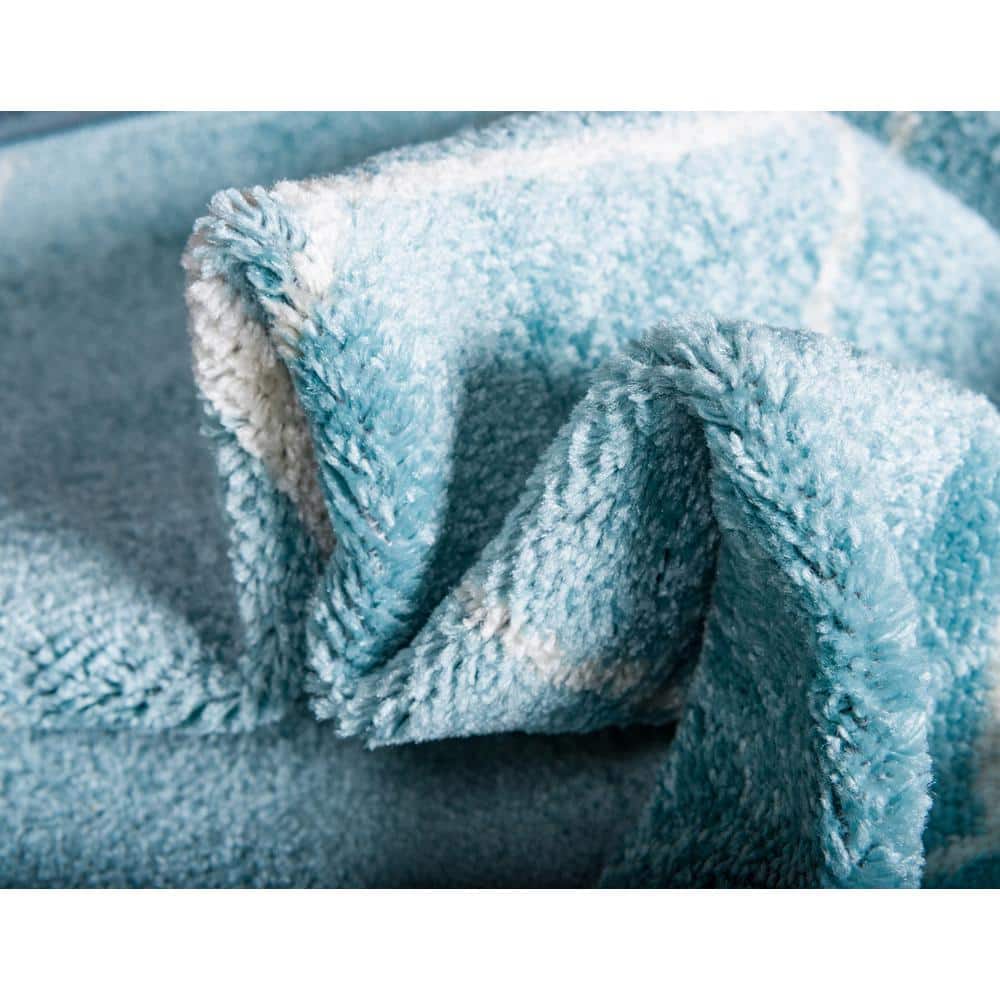 Light Blue Trellis Frieze Easy-Care Rectangular Area Rug