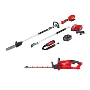 M18 FUEL 10 in. 18V Lithium-Ion Brushless Electric Cordless Pole Saw Kit w/ M18 FUEL 18 in. Hedge Trimmer & 8Ah Battery