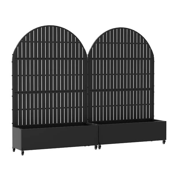 6 ft. H x 4 ft. W Metal Planter Box Privacy Screen Garden Bed With Trellis And Wheels Black Set of 2