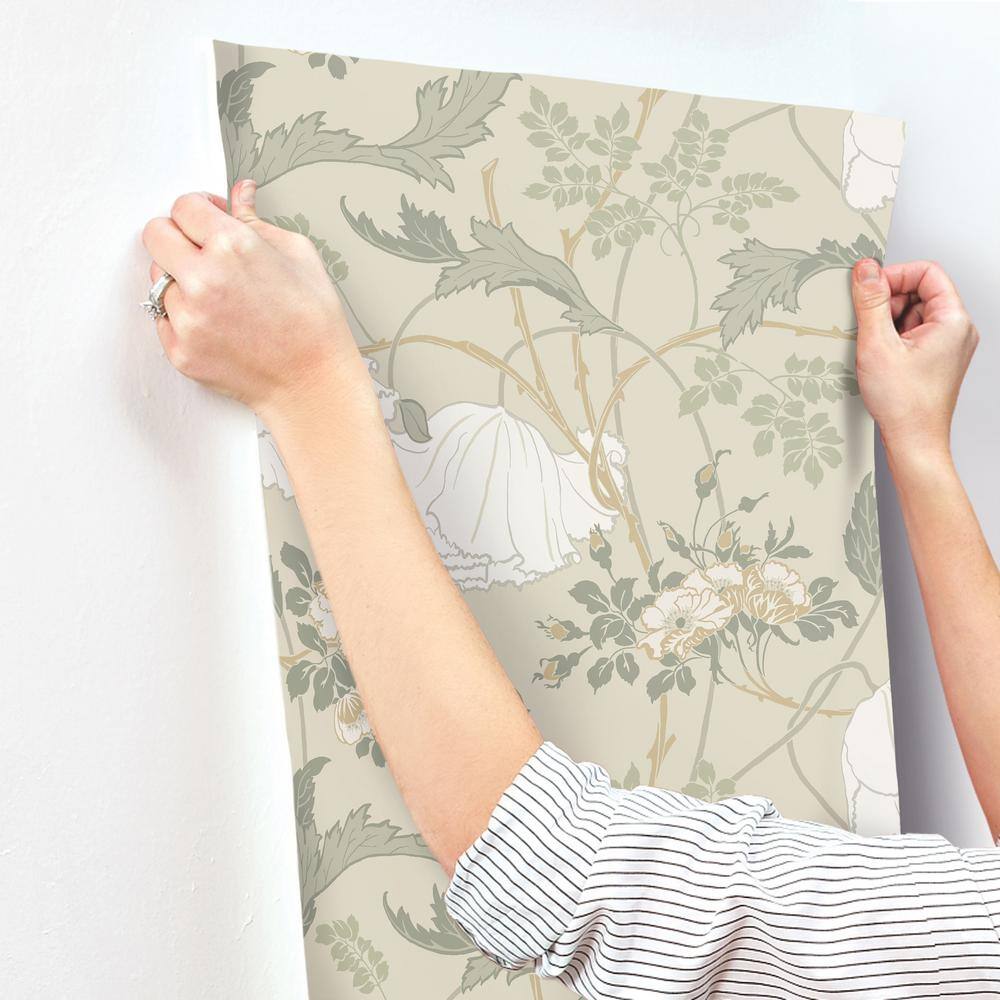Linen Sage Floral Pre-pasted Washable Wallpaper