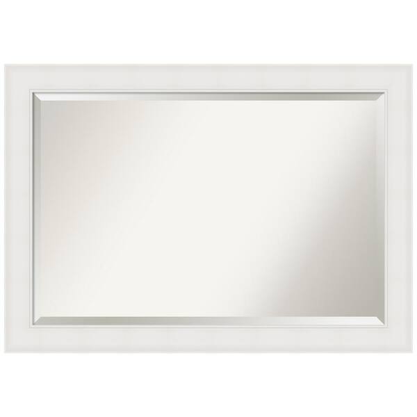 Amanti Art Textured White 41.25 in. x 29.25 in. Beveled Coastal Rectangle Framed Bathroom Wall Mirror in White