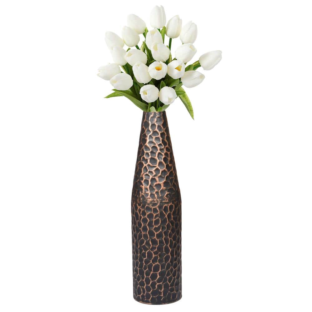 Black Hammered Metal Decorative Table Vase, 18-inch